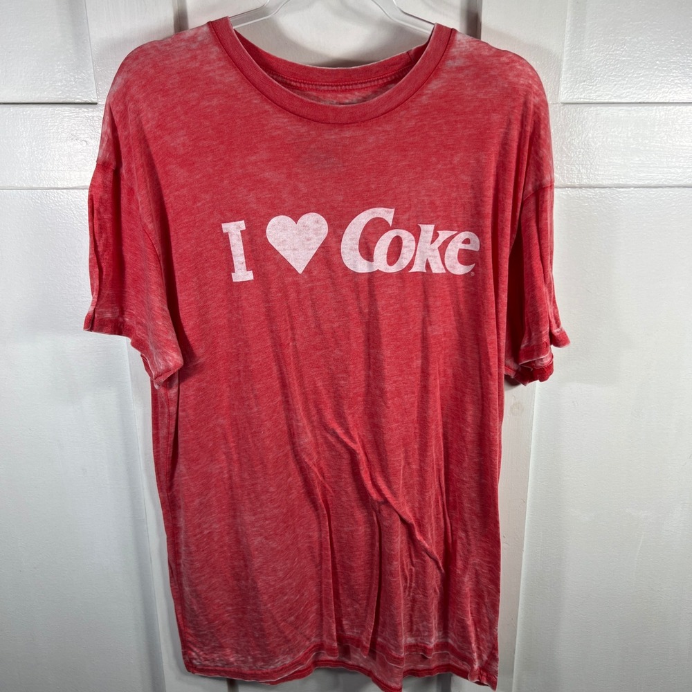 Coca-Cola Mens I Heart Coke Graphic T-Shirt Red Acid Wash XL 1814